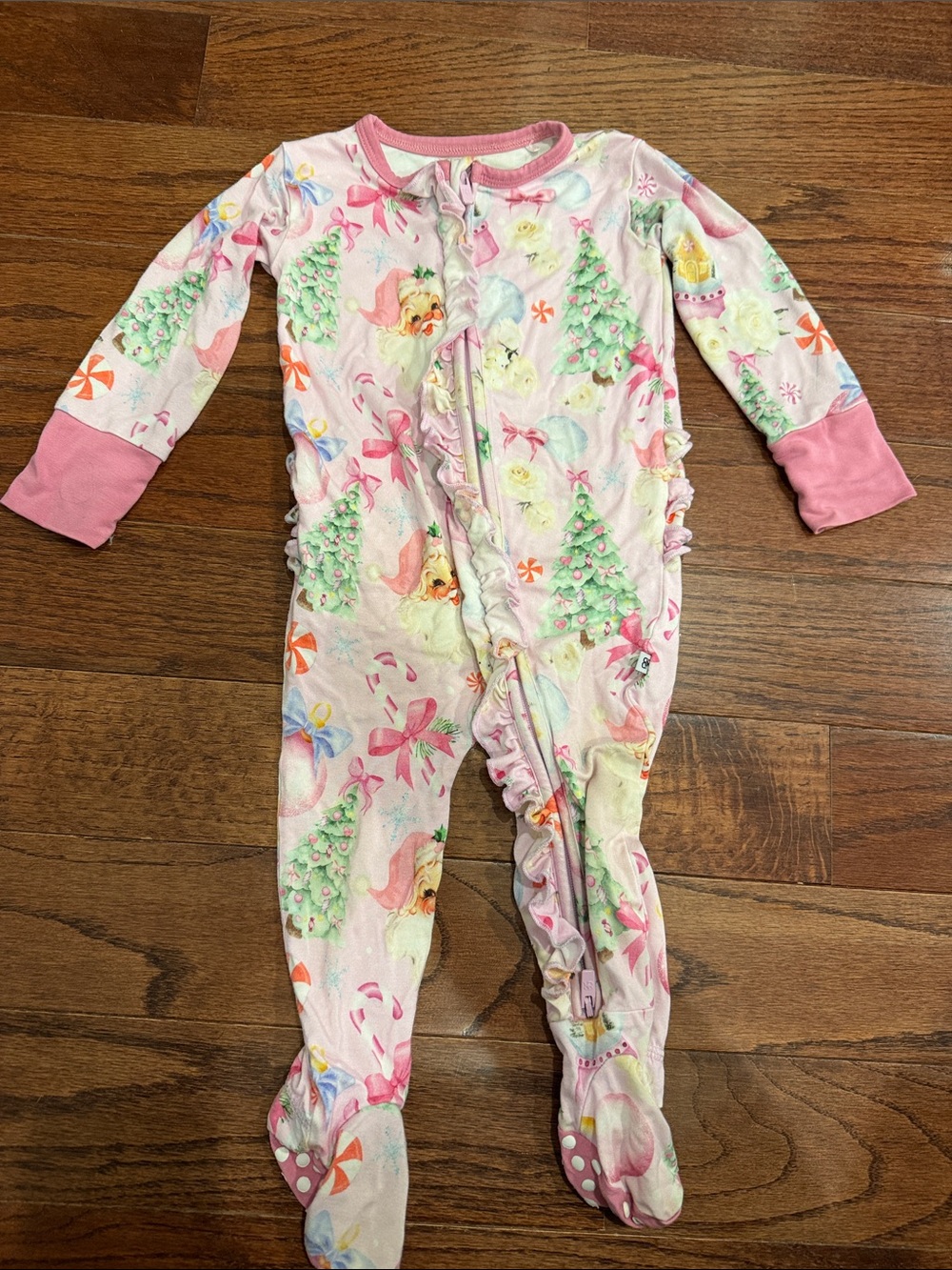 Bums & Roses Holiday Tree Print Footed One-Piece